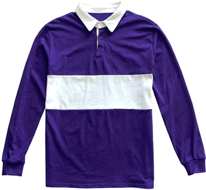 Camiseta de Manga Larga de Punto Sólido Morado y Blanco Personalizada, Estilo Rugby, Ropa Urbana, Tejido Transpirable de Secado Rápido - Product Image 1