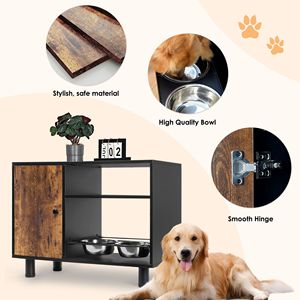 Distributeurs de nourriture pour animaux en acier inoxydable à double hauteur avec armoire de rangement coulissante - Product Image 4