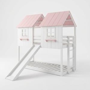 Customized Color Eco-friendly Convertible Wooden Bunk <b>Bed</b> for Kids ith <b>Slide</b> Comfortable Bedroom Furniture Modern Kids Furniture - Product Image 2