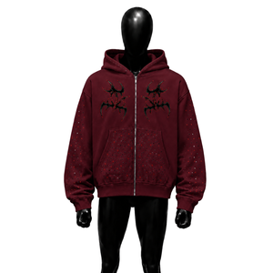 Sudadera con capucha oversize color borgoña granate, bordada, 100% algodón, estilo urbano, prenda informal para el día a día y fin de semana. - Product Image 1