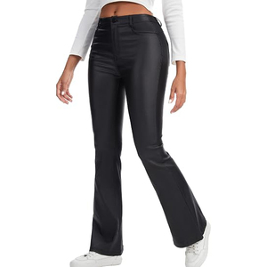 <b>Women</b> Leather Pants High Waist Regular Fit <b>Stretch</b> Faux Leather Straight <b>Trousers</b> Casual Streetwear Breathable Eco-Friendly - Product Image 4