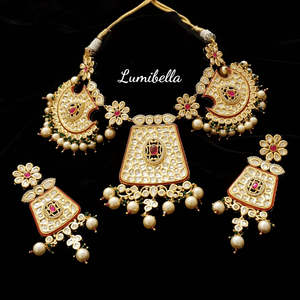 Antique Gold Plated Kundan <b>Bridal</b> <b>Jewelry</b> <b>Sets</b> with Cubic Zirconia and Zircon Stones for Wedding India Nova Mart - Product Image 1