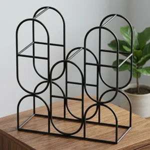 Modern Geometric Metal 8 <b>Bottle</b> Wine <b>Rack</b> Double Tier Standing Organizer Minimalist Design Durable Freestanding Shelf - Product Image 6