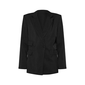 Blazer noir sur mesure pour femme, croisé, coupe ajustée, col en V, anti-plis, pour le bureau, veste de costume, fabricant OEM ODM, vente en gros - Product Image 1
