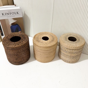 Rattan case cover for tissue box hand weave cylinder <b>storage</b> <b>boxes</b> natural napkin <b>paper</b> containers - Product Image 6