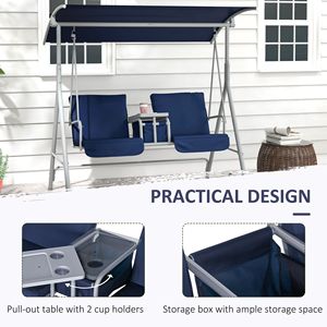 Dondolo da Esterno a 2 Posti con Supporto, Tettuccio Blu Scuro, Portabicchieri e Cuscini Confortevoli per Patio e Giardino, Design a Uovo - Product Image 5