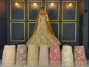 Indian Pakistani Bridal <b>Lehenga</b> Choli Heavy Embroidery Sequin Beading Veil Wedding Party Dress - Product Image 4