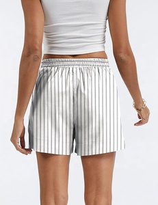 Women's Solid Mid Waist Cotton <b>Shorts</b> Tassel Pockets Casual Elastic Waist Regular Fit Breathable Eco-Friendly Knitted Fabric - Product Image 3