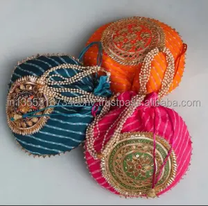 Handmade ผ้าฝ้าย Potli กระเป๋าผู้หญิง Clutches อินเดียเครื่องประดับ Lady Purses