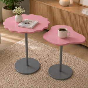 Modern Nesting Accent Side Tables Set Pink Purple Metal End Tables Floral Cloud Shape Coffee <b>Snack</b> Stands Decorative Living Room - Product Image 1
