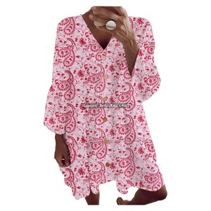 Vestido de Primavera/Verano para Mujer, 100% Algodón Orgánico, Diseño con Estampado Artesanal, Tinte Ecológico, Manga Campana - Product Image 2