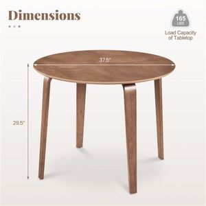 <b>Walnut</b> 37.5\" Round Dining <b>Table</b> with Solid Rubber Wood Legs for 4 People - Product Image 4
