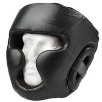 Casque de protection intégral professionnel en cuir noir - Casque de sparring haute résistance - Protection renforcée des joues et du menton