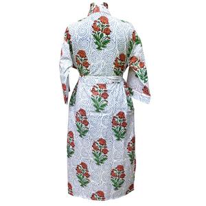 Bata de dormir tipo kimono de algodón transpirable de secado rápido con estampado floral digital textil, cuello en V y cierre de cinturón. - Product Image 6