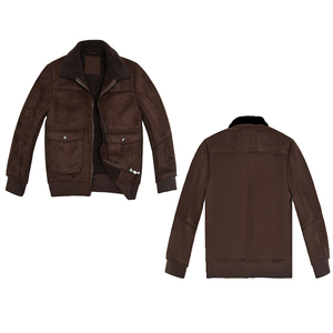 <b>Men's</b> Brown <b>Suede</b> Bomber <b>Jacket</b> With Faux Fur Lining Winter <b>Jacket</b> Zipper Closure Regular Fit Turn-down Collar Bomber <b>Jacket</b> - Product Image 1