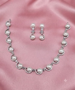 Factory Price American <b>Diamond</b> Imitation <b>Pearl</b> Necklace Set Curved Arch Pave Collar Dangling Stud <b>Earrings</b> Women Costume Jewelry - Product Image 6