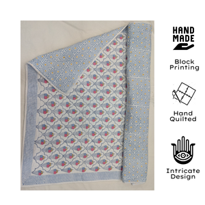 Ensemble de couette pour bébé en coton 100% indien, super doux, réversible, imprimé à la main avec un motif floral, respectueux de la peau, durable, 200TC, idéal pour offrir - Product Image 1