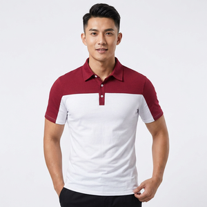Polo de Hombre con Bloques de Color, Manga Corta, Tejido, Casual, Blanco y Rojo, Diseño Sólido, Cierre de Botones, Corte Regular - Product Image 4