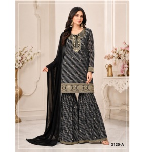 Traje Sharara de Diseñador en Georgette con Estampado Digital y Bordado Pesado con Lentejuelas y Trabajo de Codificación, Compre Directamente del Proveedor - Product Image 1