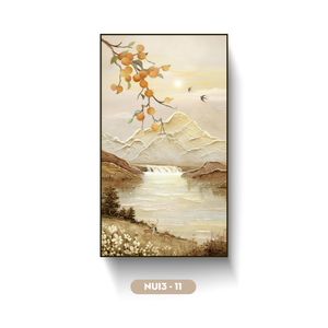 Peinture murale abstraite moderne de paysage de montagne en soie encadrée de qualité supérieure, cascade de rivière, œuvre d'art faite à la main, décoration intérieure OEM - Product Image 1