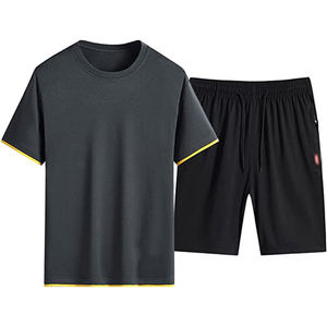 Ensemble décontracté 2 pièces pour homme, nouvelle collection été, 100% coton, t-shirt à manches courtes et short respirant - Product Image 3