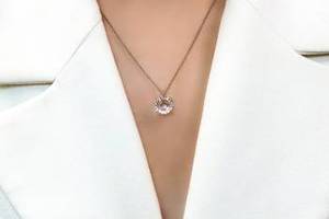 Collar con colgante de plata de ley 925 pura con cristal de cuarzo natural, corte facetado redondo, para mujer, diseño moderno. - Product Image 3