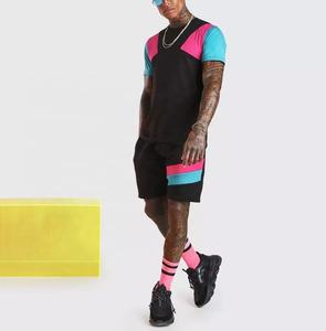 Conjunto de ropa deportiva para hombre, conjunto de 2 piezas de camiseta y pantalones cortos de Color a rayas, chándal de verano, 2021 - Product Image 6