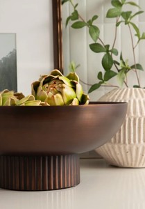 Bol décoratif en fer finition cuivre antique, centre de table moderne sur piédestal, pour mariage, baptême, Ramadan, Diwali, accent de décoration de luxe pour la maison - Product Image 4