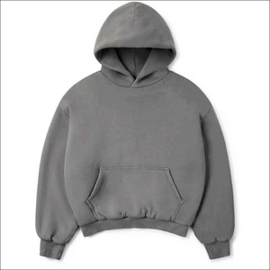 เสื้อฮู้ดดี้ผู้ชายผ้าฝ้าย 100% สีพื้น ทรงโอเวอร์ไซส์ แขนยาว มีกระเป๋า เสื้อฮู้ดดี้สวมหัวลำลอง - Product Image 5