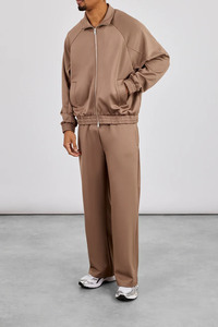 Ensemble de survêtement zippé à capuche pour homme, coupe oversize, décontracté, deux pièces, couleur unie, streetwear, coupe ample, fermeture éclair intégrale, 100% coton molletonné - Product Image 1