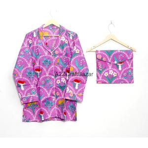 Comfortable Smooth Soft Cotton Pajama Set for Women with Long Sleeve Printed Shirt and Pocketed <b>Pants</b> Breathable Cozy Sleep Wear - Product Image 2