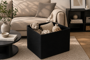 Modern Black Fabric Foldable Storage Ottoman with Lid <b>Cube</b> <b>Footstool</b> for Apartment Hotel Workshop - Product Image 4
