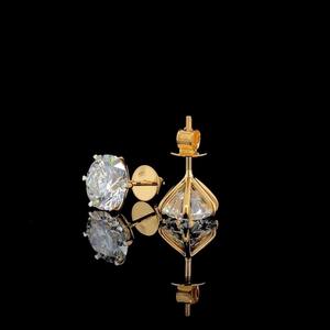 Boucles d'oreilles minimalistes en or massif 14 carats avec diamant de laboratoire de 2,00 carats, taille brillant rond, cadeau pour femme pour mariage, anniversaire ou fête - Product Image 6