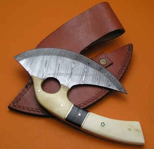 Cuchillo para Pizza de Acero de Damasco Industrial de Alta Calidad, Hecho a Mano, con Doble Hoja en Forma de Hacha - Product Image 3