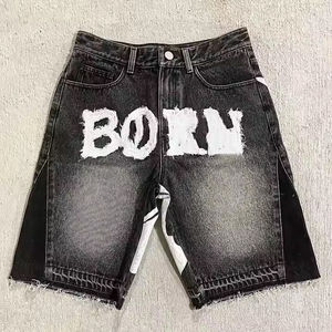 Pantalones Cortos de Mezclilla para Hombre, Estilo Veraniego, con Bordado Desgastado, Parches, Estampado Personalizado, Lavado Descolorido por el Sol, Diseño Único, Precio Bajo - Product Image 1