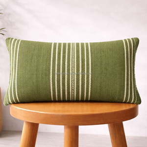 24x24 inch Olive Green Handwoven <b>Cushion</b> Cover Ribbed Vertical Stripe Textured Throw <b>Pillow</b> Decorative Accent <b>Pillow</b> - Product Image 3
