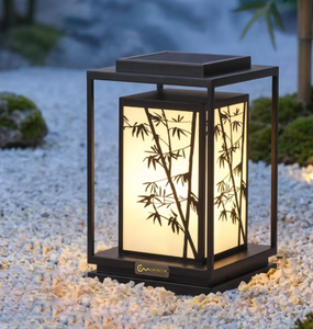 Luces Decorativas de Jardín LED Solares con Patrón de Bambú, Clasificación IP66, Construcción Metálica, Luz Blanca Cálida Suave de 2700K - Product Image 3