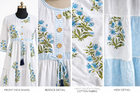 Robe Kali en coton à imprimé floral bohème pour femme - Midi ethnique à manches longues avec pompons et motifs de travail artisanal Jaipuri