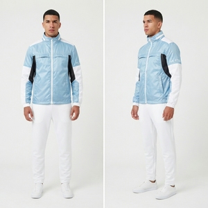 Chaqueta Cortavientos Azul Claro y Blanca para Hombre, con Paneles de Malla, Cierre Completo, Ligera, para Deportes al Aire Libre - Product Image 3