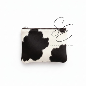 Cowhide Leather Mini Coin Pouch <b>Wallet</b> Hair On Hide Double Zipper Card Holder <b>Small</b> Leather Pouch Unisex OEM Custom - Product Image 5