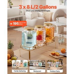 Set di 3 Dispenser per Bevande in Acciaio Inox da 2 Galloni con Supporto in Metallo per Feste di Spigo - Product Image 1