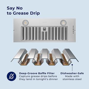 Cappa aspirante da incasso da 20 pollici con ventola convertibile a LED da 600 CFM per cucina, colore argento - Product Image 4