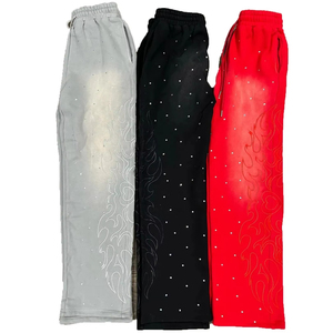 Pantalones Deportivos Personalizados con Logotipo, para Hombre, con Pedrería, Diseño de Llama, Pierna Ancha, Lavado Ácido, Estilo Urbano - Product Image 1