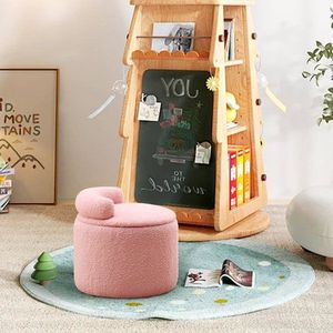 Modern Round Teddy Velvet Upholstered Storage Ottoman with Low Back Plush Footrest for Bedroom & Living Room Loung - Product Image 4