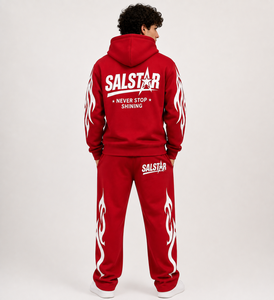 Ensemble de survêtement rouge personnalisé pour hommes, sweat à capuche et pantalon de jogging, imprimé flamme noire, streetwear, vêtements de sport décontractés, tenue 2 pièces - Product Image 4
