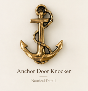 Battant de porte ancre nautique en bronze doré avec détails en corde torsadée et design maritime classique pour entrées côtières - Product Image 2