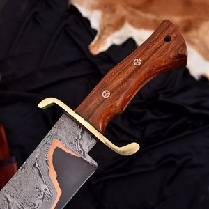 Cuchillo de Caza de Hoja Fija de Acero de Damasco y Cobre, Punta Caída, Mango de Madera, Borde Recto, Cuchillos de Exterior de Alta Calidad - Product Image 4