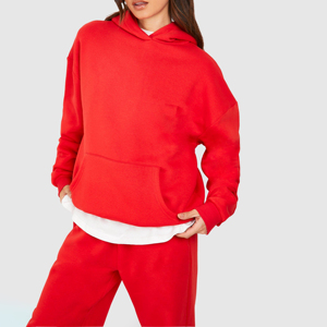 Chándal para mujer 100% algodón, color rojo sólido, chándal transpirable para mujer con logotipo personalizado, servicio OEM, chándal de forro polar cálido para mujer - Product Image 6