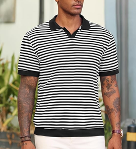 เสื้อโปโลถักแขนสั้นลายทาง คอวี สำหรับผู้ชาย เสื้อกอล์ฟคลาสสิก สวมใส่สบายๆ ในฤดูร้อน รับผลิตตามแบบ (OEM) ขายส่งจากโรงงานโดยตรง - Product Image 5