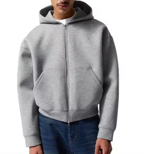 Wholesale Drop Shoulder 100% Cotton Sweatshirt Heavy Weight French Terry Oversized 400 gsm <b>Zip</b> <b>up</b> Men <b>Cropped</b> Mens <b>Hoodie</b> - Product Image 1